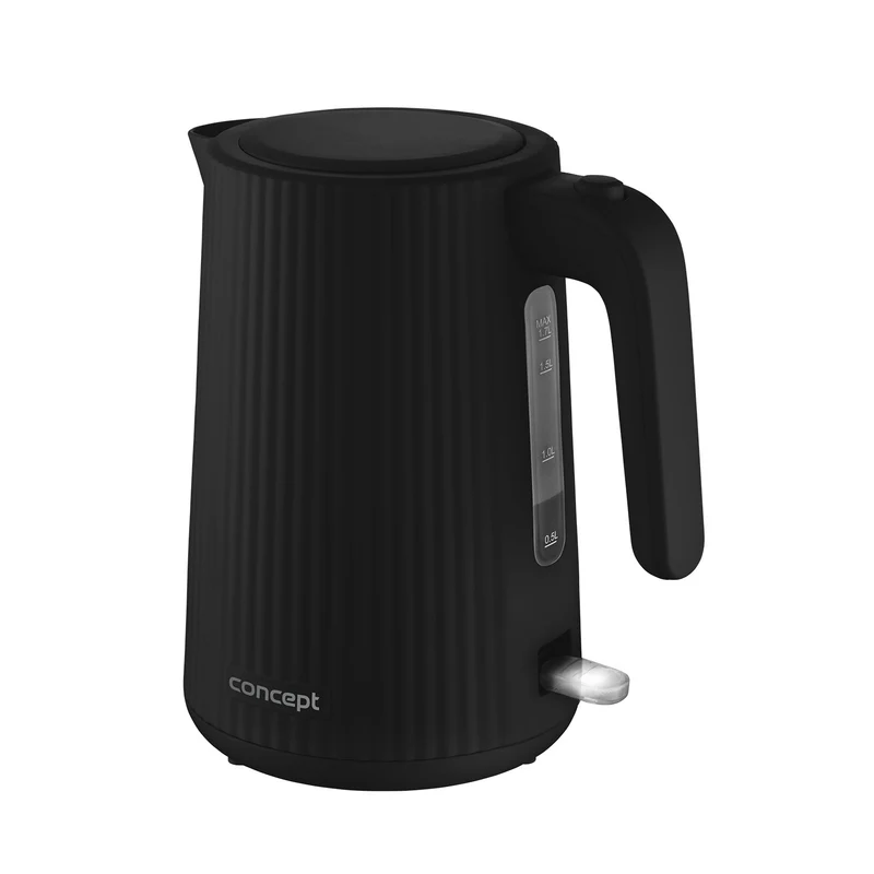 Vattenkokare Concept i plast, 1,7L, räfflad design, trippelsäkerhetssystem, sedimentfilter, vattennivåindikator, svart, RK2391