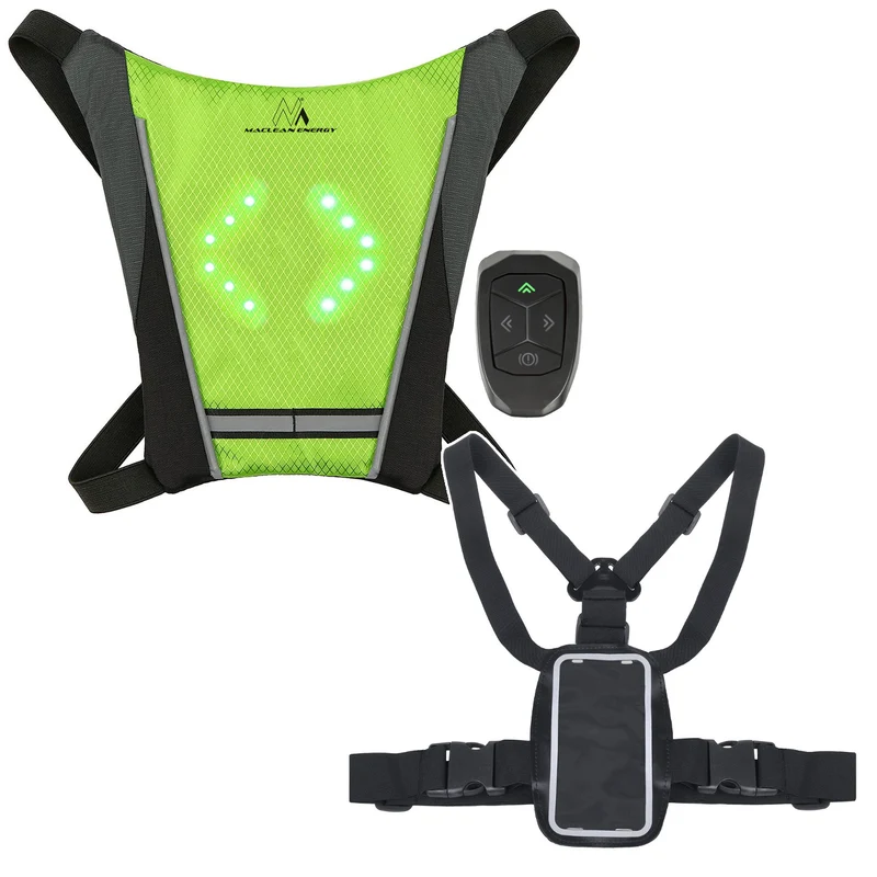 Ryggsäck med LED-signallampa, med fjärrkontroll, vattentålighet: fjärrkontroll IPx5, ryggsäck IPX2 + sportremmar för Maclean-telefon, universell, MC-446