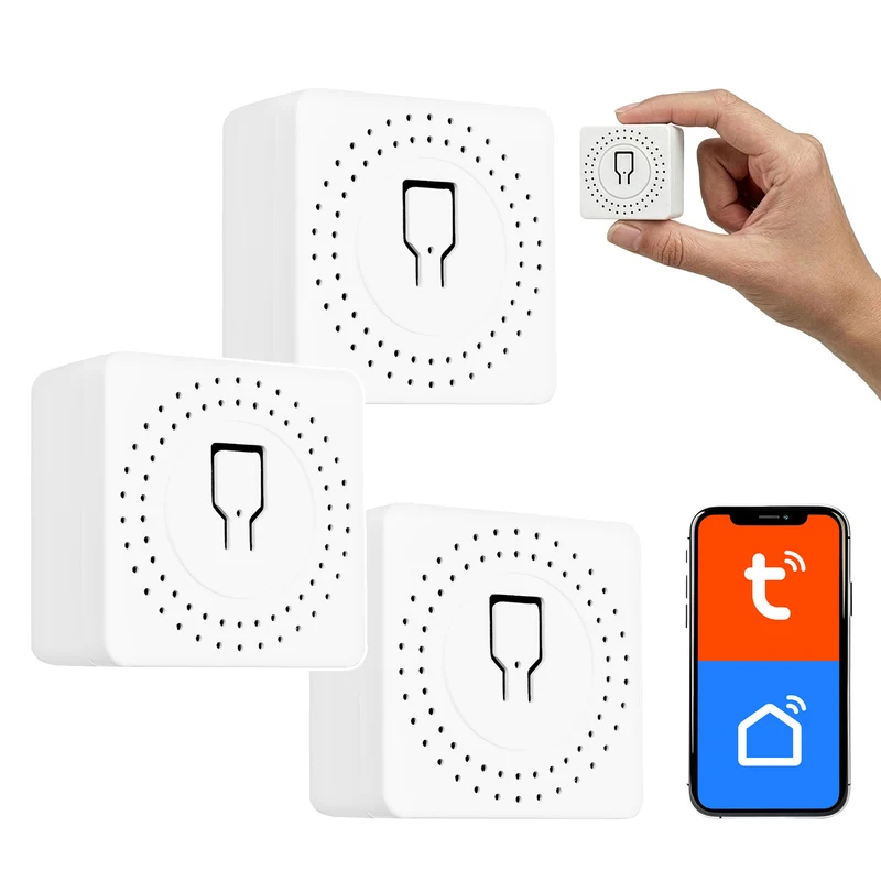 GreenBlue WiFi-relä för infälld montering, Android/iOS/Alexa/Google Home, 100–240 V AC, 50/60 Hz, max. 16 A, för LED 150 W, GB739, 3 st.