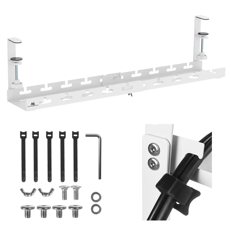 Maclean kabelhanterare under skrivbord, max. belastning 5 kg, max. 728 mm, vit, MC-103 W