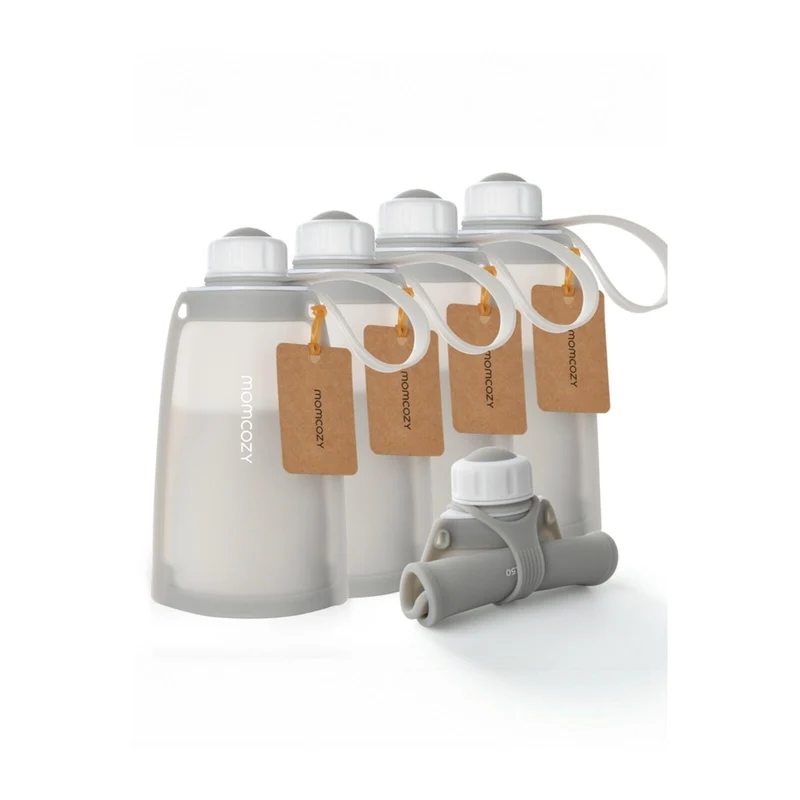 Momcozy Silicone 5pcs Reusable Milk Storage Bag Grey