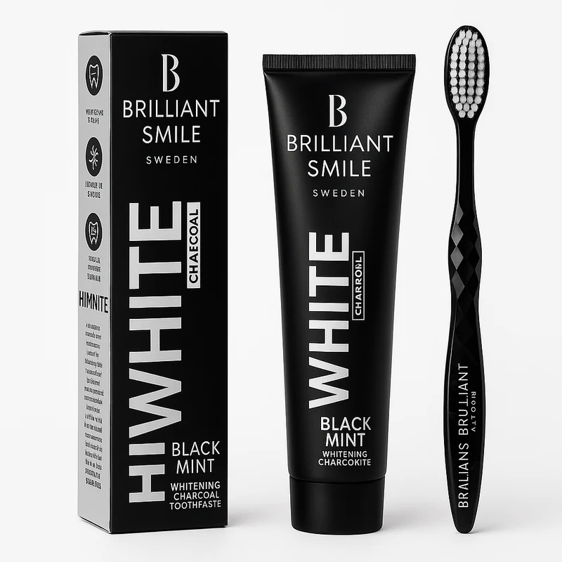 Brilliant Smile tandkräm (mot kaffefläckar & Te mm) + Brilliant Smile Tandborste mjuk svart( Smart Paket)