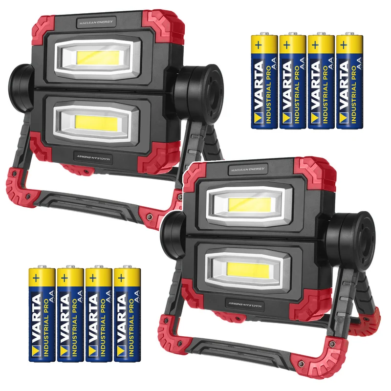 Maclean LED COB-arbetslampa, 300 lm, 3 lyslägen, färgtemperatur 6500 K, MCE439 2 st + 8x Varta Industrial AA-batterier