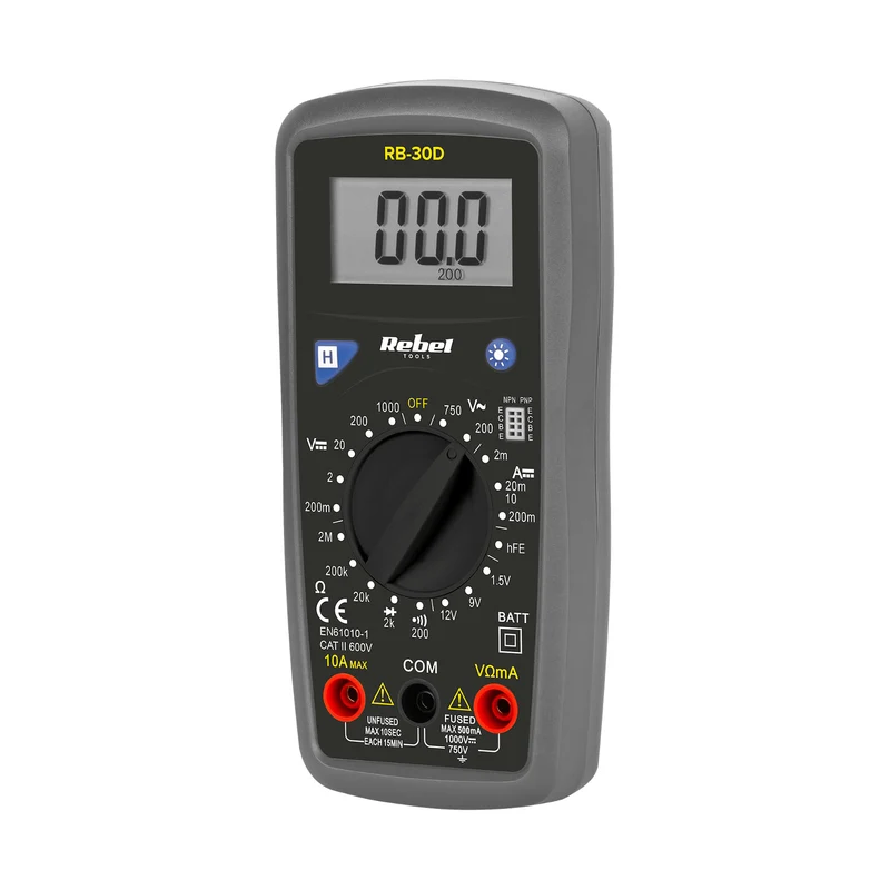 Rebel Tools RB-30D universalmätare innehåller testledningar