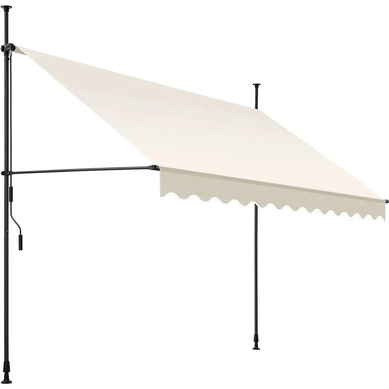 Awning with hand crank - pressure fitted , height adjustable 300 x 180 cm - beige