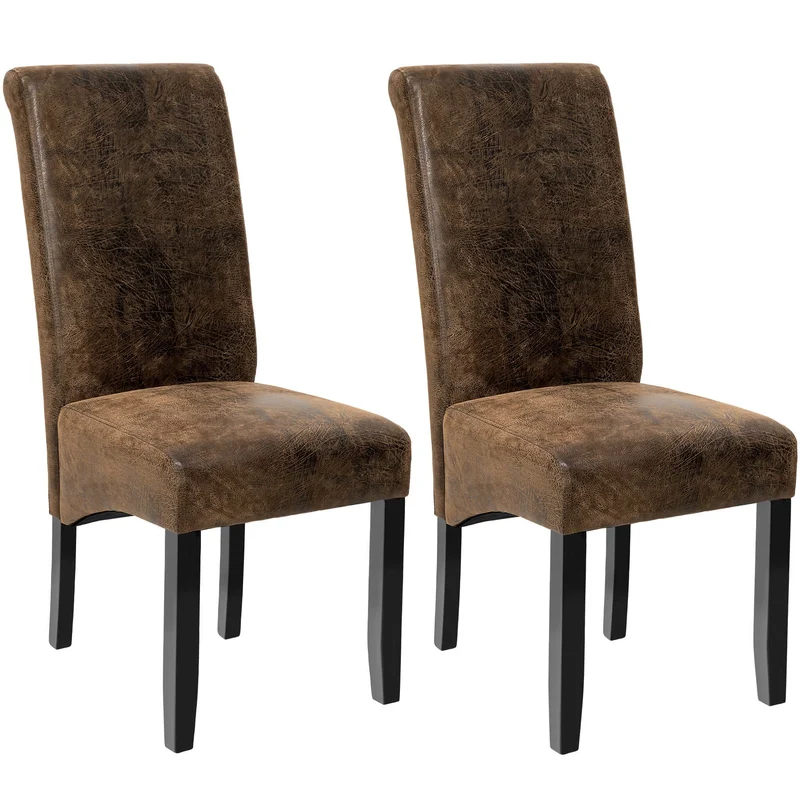 Tectake Faux Leather High Backrest Dining Chairs Set Of 2, Antique Brown