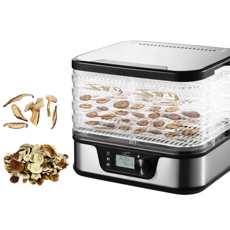 Torktumlare för svamp, grönsaker, frukt, kött LTC, justerbar effekt, halkfri botten, 5 brickor, diskmaskinssäker, metall, med display, LXSR002