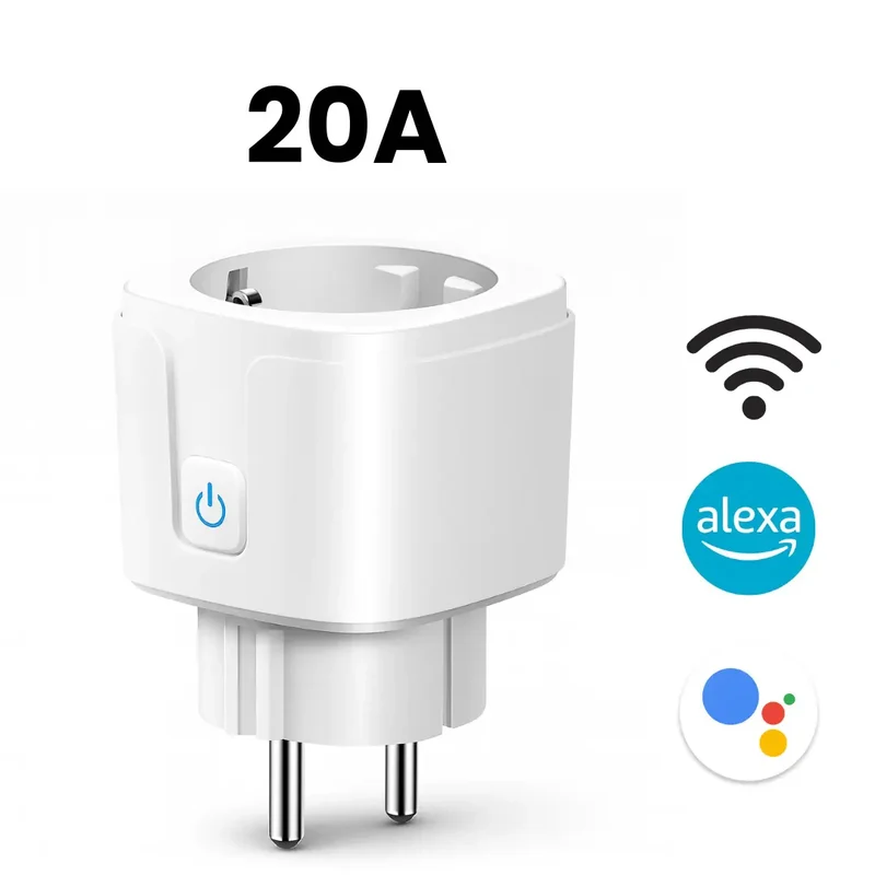 Smart WiFi-uttag 20A med energimätare – Kompatibel med Alexa & Google Home