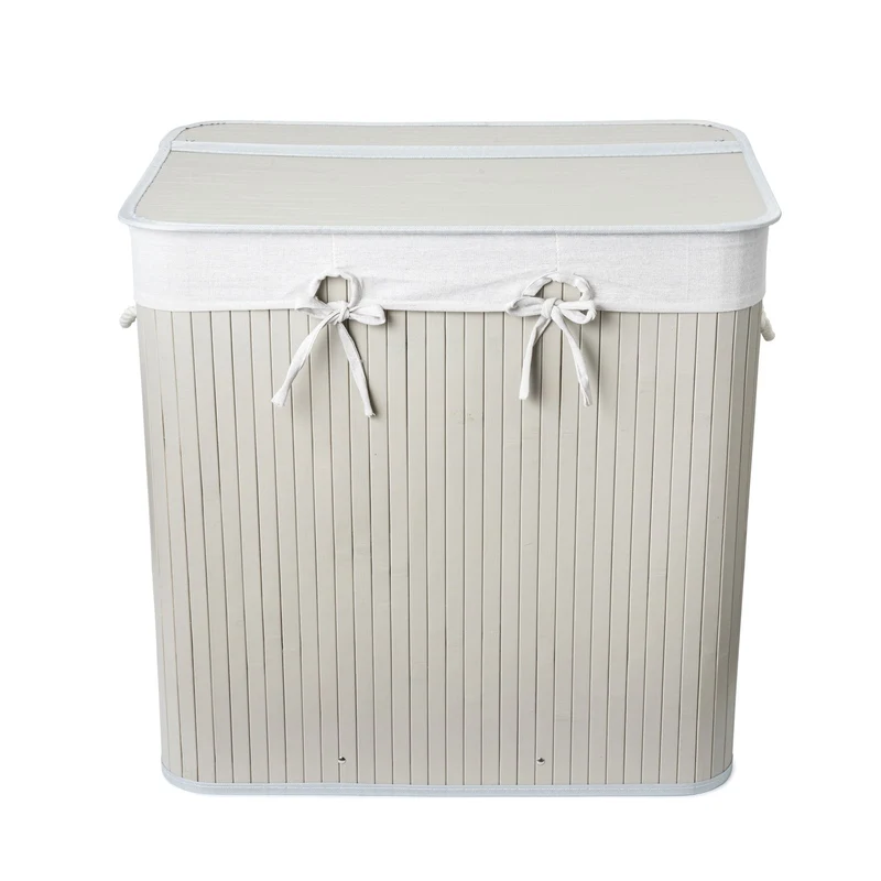 Tvådelad bambu tvättkorg 100L – Elegant korg för sortering av tvätt