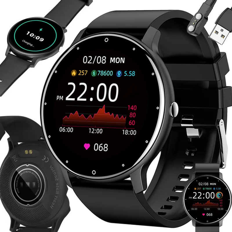 Smartklocka för herr & dam – Svart silikonarmband, Bluetooth & Samtalsfunktion