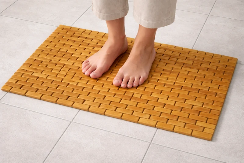 Badrumsmatta bambu 80x50 cm – Halkfri och vattenavvisande för duschkabin och tvättställ