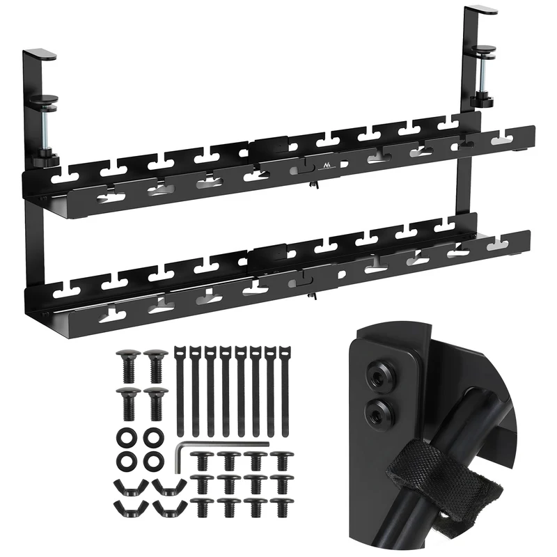 Maclean kabelhanterare under skrivbord, max. belastning 5 kg, max. 728 mm, 2 nivåer, svart, MC-102 B