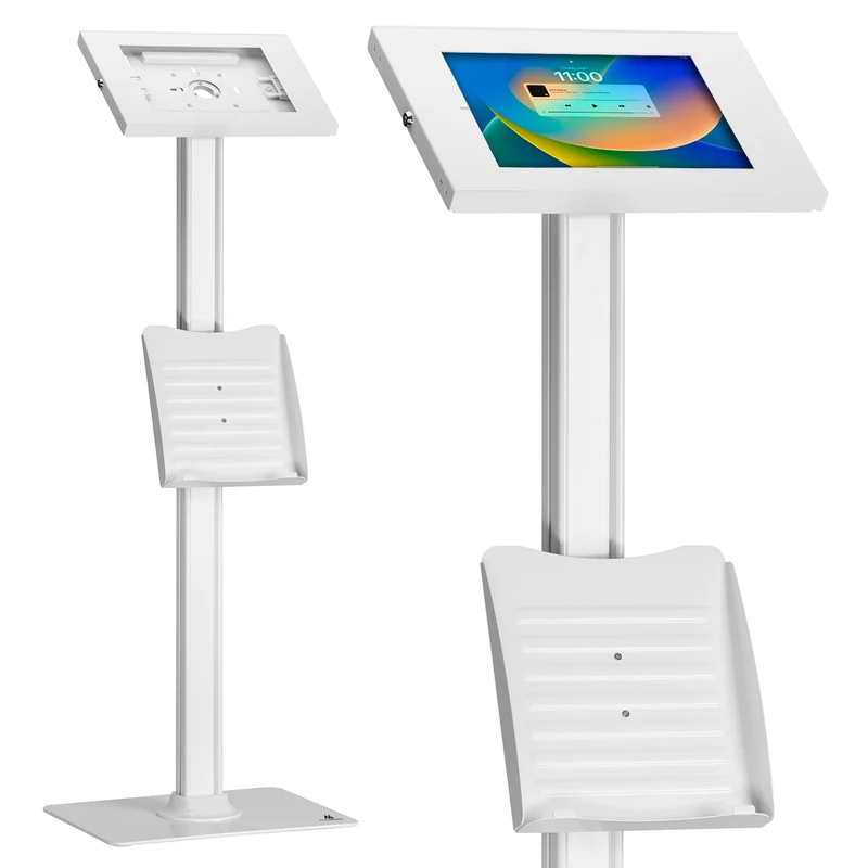 Maclean reklamställ för surfplattor, golvmontering med låsanordning, 9,7"-11", iPad/iPad Air/iPad Pro, Samsung Galaxy Tab A/Tab A7/Tab S6 Lite, MC-476W