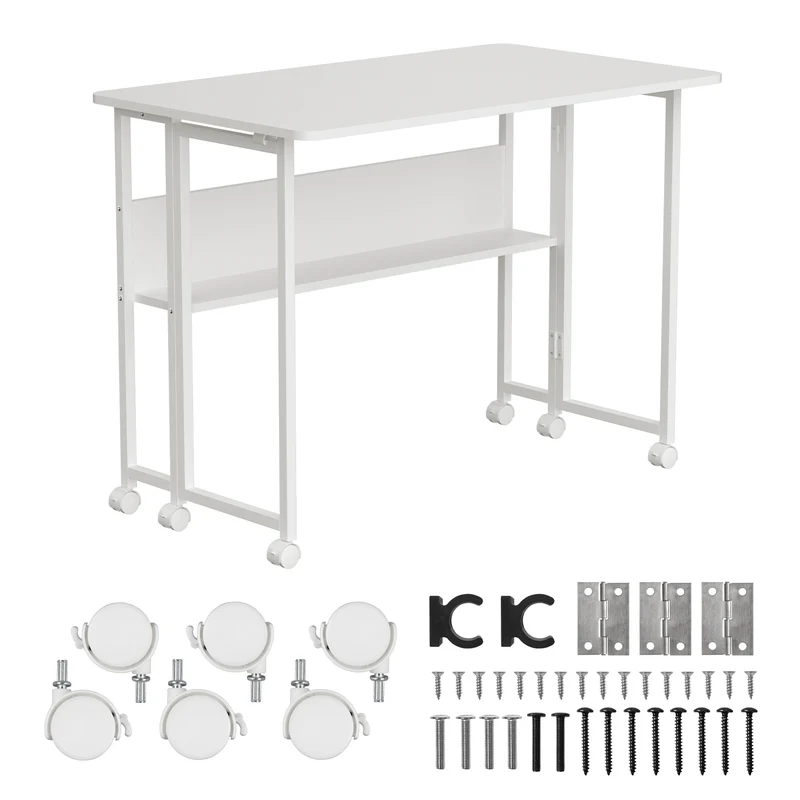 Maclean fällbart bord skrivbord, vit, mobil, skiva 100x58cm, max. 50kg, MC-126 W