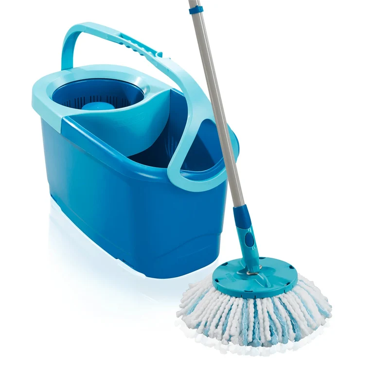 Leifheit Clean Twist-set, roterande mopp och hink, justerbar handtagslängd, hinkens volym 6 liter, Micro duo-moppdukssats, 52101