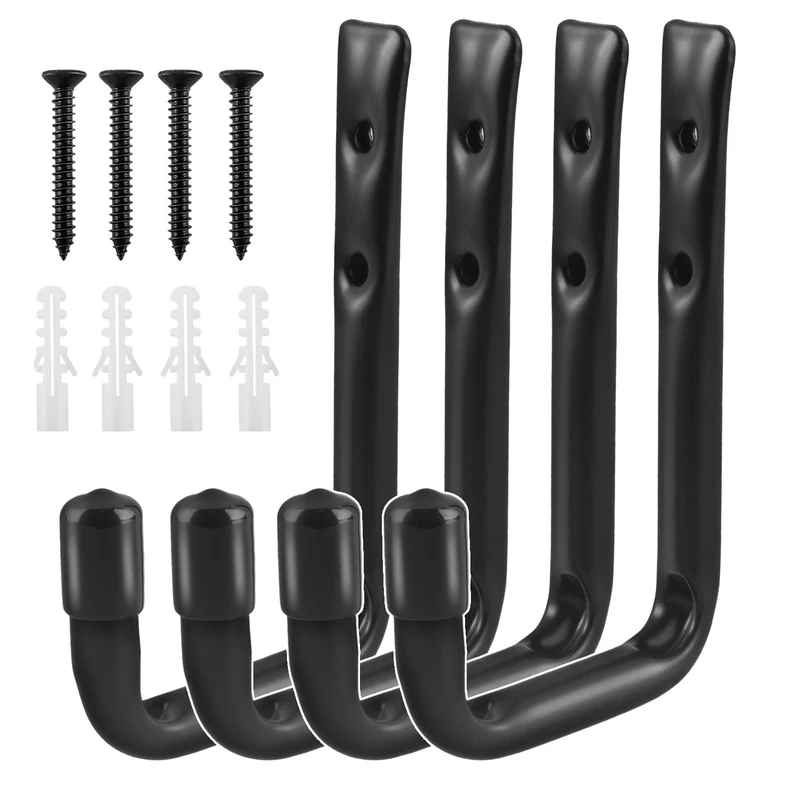 Set med 4 Maclean väggfästen, för däck, hjul, stege, cykel, stål, maxbelastning 22 kg/fäste, MC-489