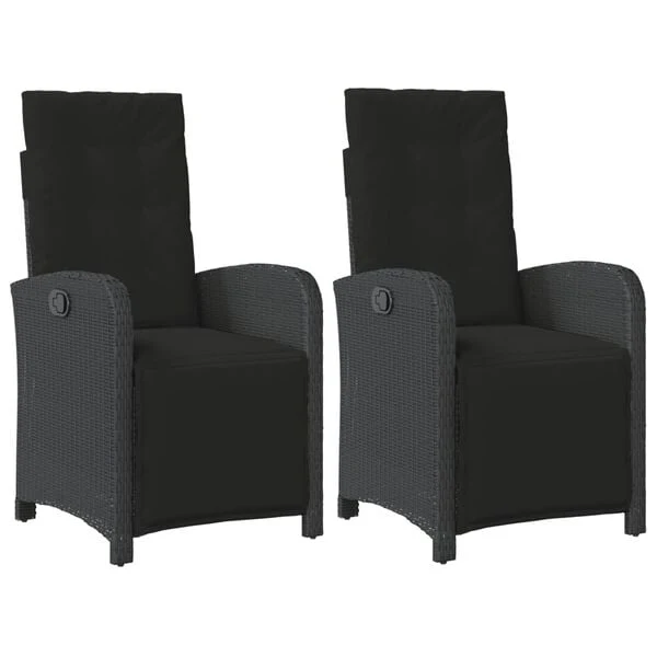 vidaXL Reclining Patio Chairs 2 pcs with Footrest Black Poly Rattan