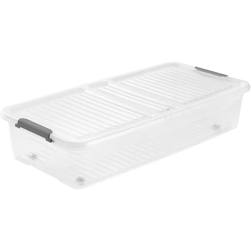 Leo Keeeper container med lock, kapacitet 33L, genomskinlig, med hjul, lock med clips
