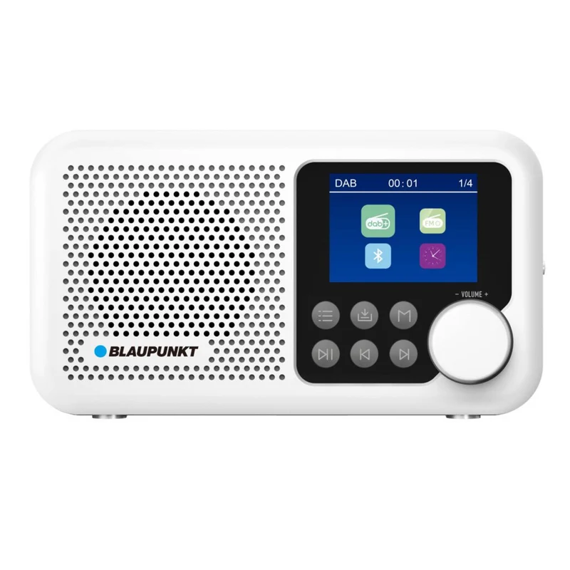 Blaupunkt Portable Radio, DAB+ digitalradio och FM-tuner, Bluetooth, hörlursutgång, 2,4 tums färgdisplay, klock- och alarmfunktion, batteridriven och uppladdningsbar via USB-C, DR8WH