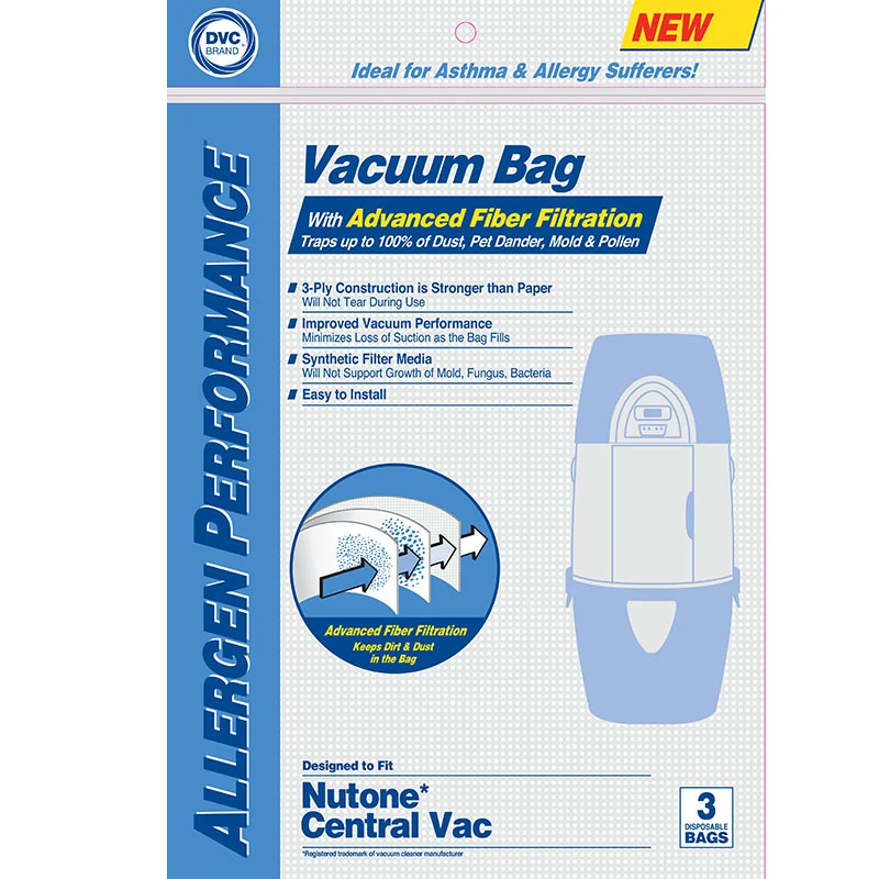 Replacement Nutone CV-391 Micro Allergen Synthetic Cloth Bags Vacuum Bags - 3 Pack