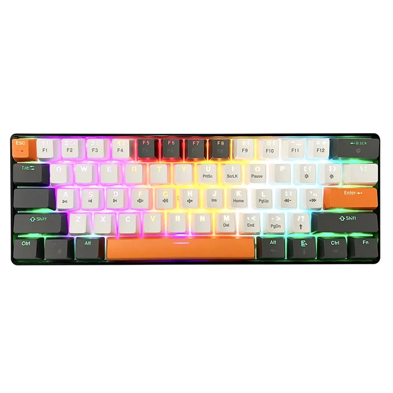 ZONE 61 – Mekanisk gamingtangentbord av typen short 60 %, mekaniska silent RED-brytare, färgad bakgrundsbelysning, 61 tangenter, USB-C, Mediatech