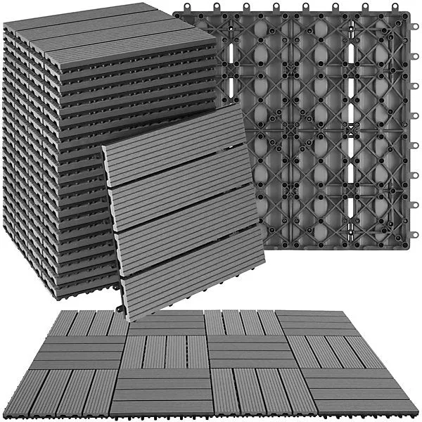 Composite Decking Tegulas - click system, wood look, outdoor safe Set of 22, Grey