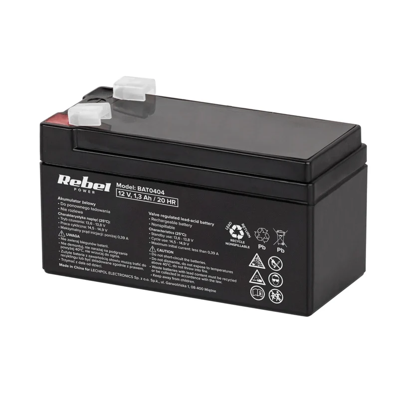 Rebel underhållsfritt gelbatteri 12V 1.3Ah, lång livslängd