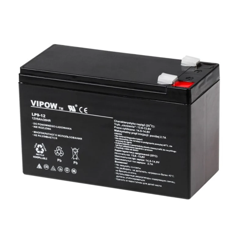 VIPOW gelbatteri, underhållsfritt, lång livslängd, 12V 9Ah