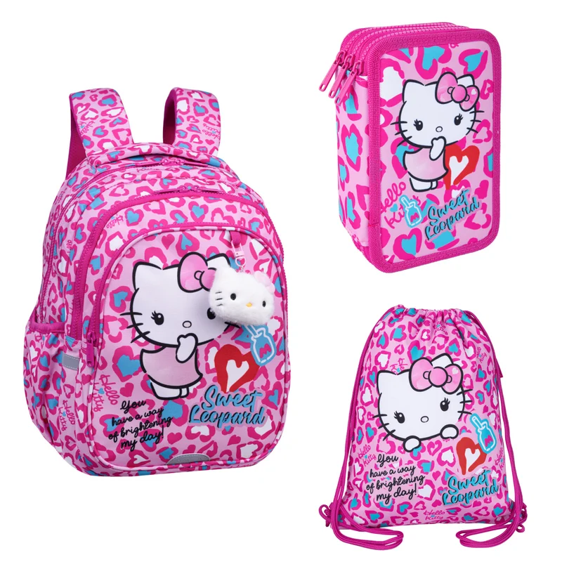 Hello Kitty Coolpack-skolset, ryggsäcken Jerry med 3 fack (15"), pennfodralet Jumper 3 med tillbehör samt en sportväska för skor