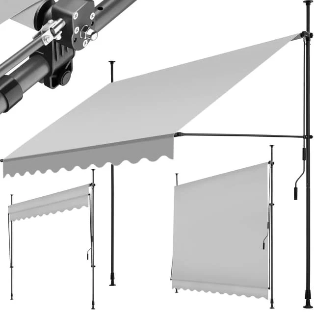 Awning with Hand Crank, Height Adjustable - 250 x 180 cm, Light Grey