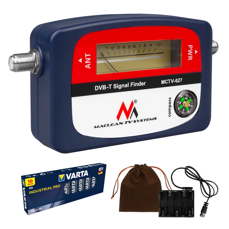 Maclean DVB-T TV-mätare, väska, kabel 25 cm F-F, MCTV-627 + 10x AA Varta Industrial-batterier