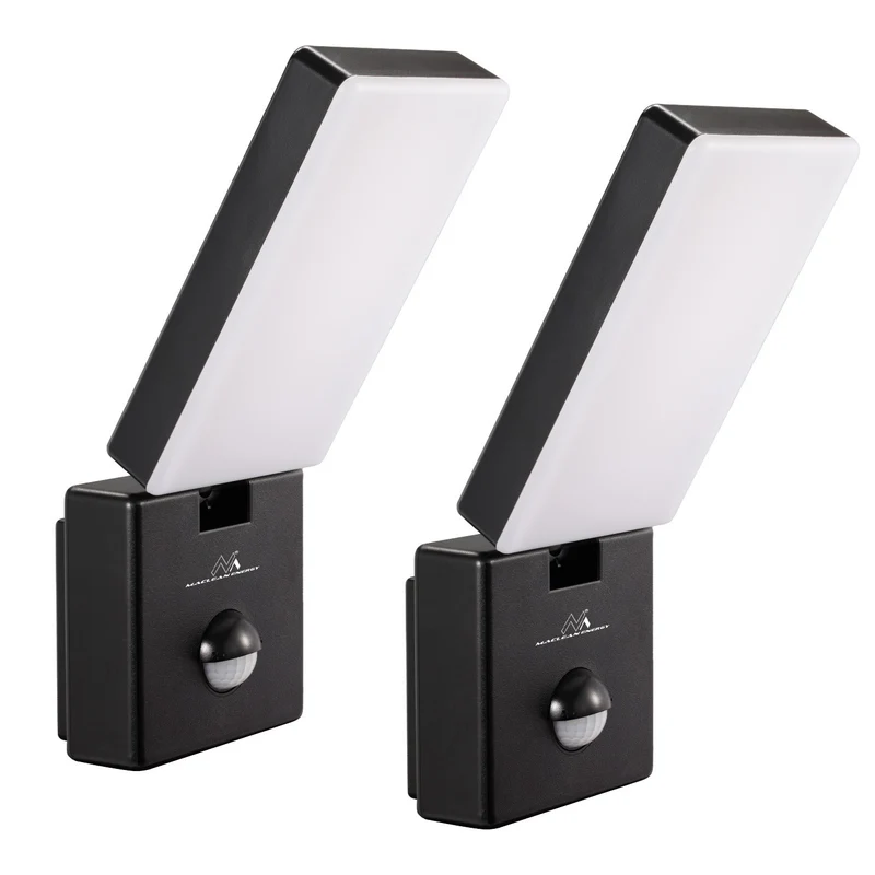 Maclean LED-lampa med rörelsesensor, PIR-sensor, svart, 10 W, IP65, 800 lm, neutralvit färg (4000 K) MCE516 B, 2 stycken