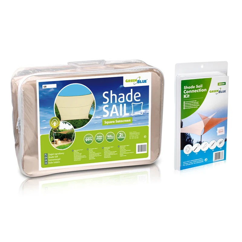 UV-polyester trädgårdsskugga segel 3,6 m kvadrat GreenBlue GB503 kräm hydrofob yta + GB508