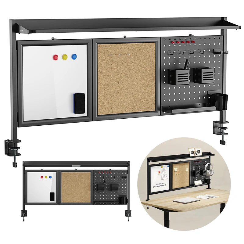 Skrivbordsavdelare/organisatör Ergo Office, max. belastning 10kg, vit och korktavla, bredd 1250mm, svart,ER-300 B