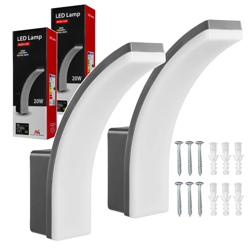 Maclean LED-lampa, grå, 20 W, IP65, 2750 lm, neutralvitt ljus (4000 K) MCE511 GR, 2 st