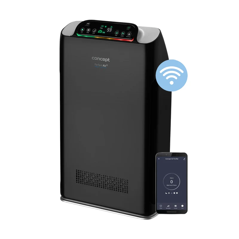 CONCEPT Hausgeräte Perfect Air SMART CA2000 Luftrenare Rumsluftrenare 320 m3 / h 7-stegsfiltrering HEPA-13 dammfilter Ioniserande kolfilter 99,9% Mobile App, svart