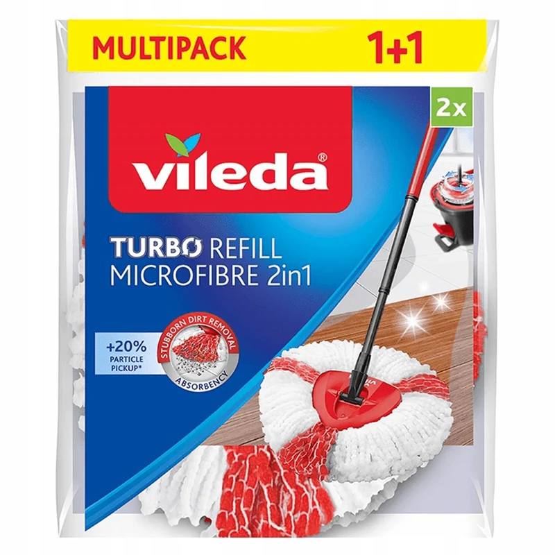 2-i-1 ersättningshuvud för Vileda Easy Wring & Clean Turbo, röd / vit Vileda Turbo