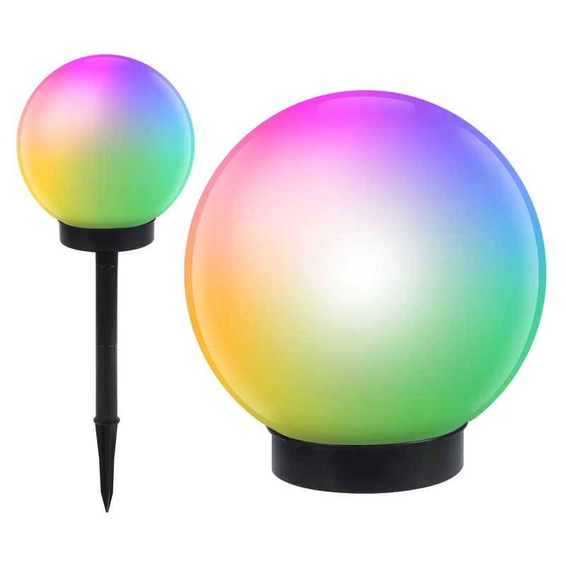 GreenBlue solcellsdriven fristående trädgårdslampa, sfär, 15x15x48cm, RGB-färgade LED, GB122