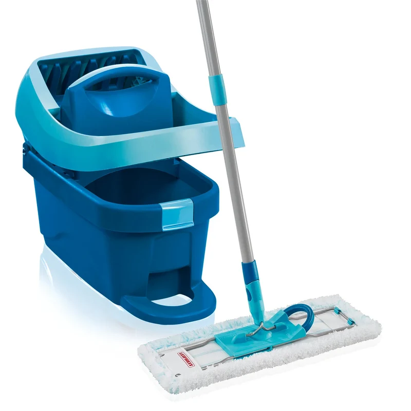 Profi-set från Leifheit, mopp och hink på hjul, fotpressning, enkel tömning, volym 8 liter, Micro duo-moppdukssats, 55096