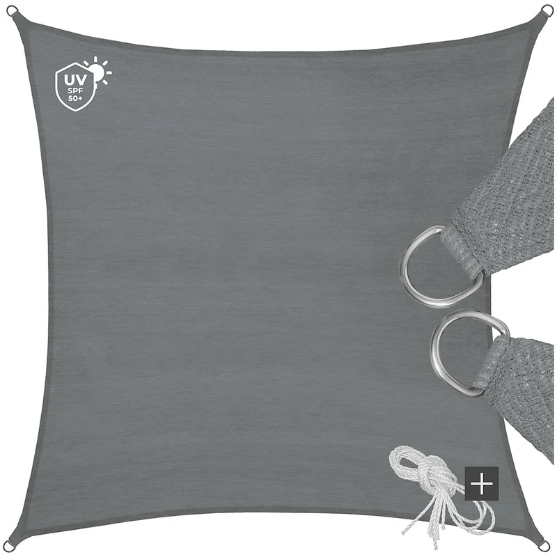 Tectake Rectangular Shade Sail with UV Protection 50+, 3.6 x 3.6 m, Grey