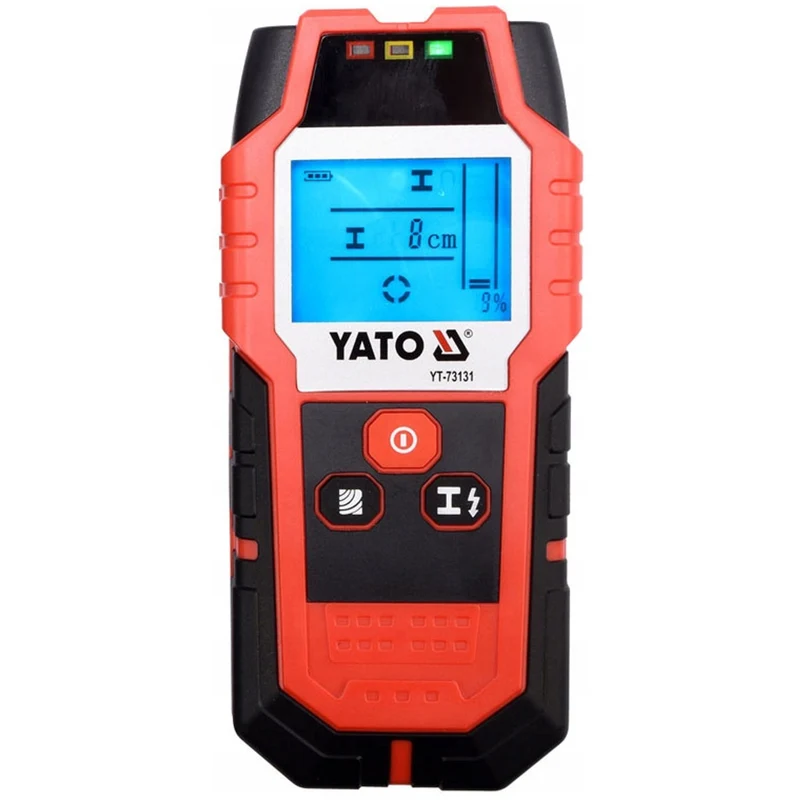Professionell lednings- och profilavkännare från Yato, stor display med LED-belysning, fodral ingår, ljudsignal och tre signaldioder, justerbar avkänningsstyrka, YT-73131