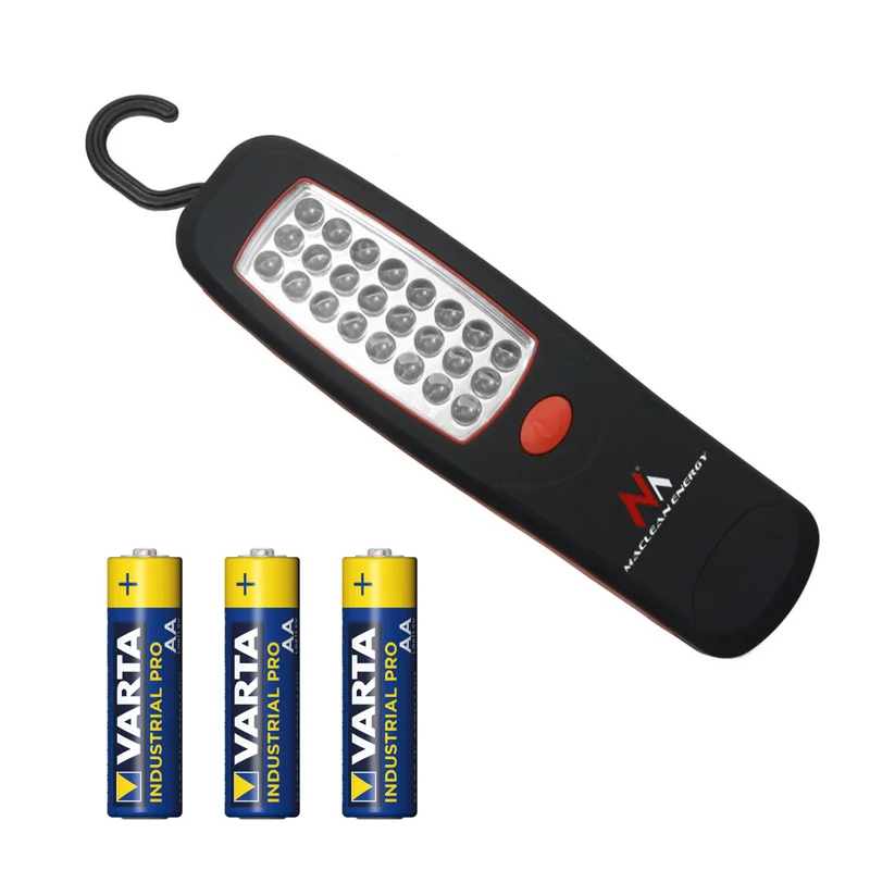 Lampa 24 LED Maclean, magnes, hak, 3xAA, MCE03 + 3x bateria Varta Industrial LR6/AA R-06