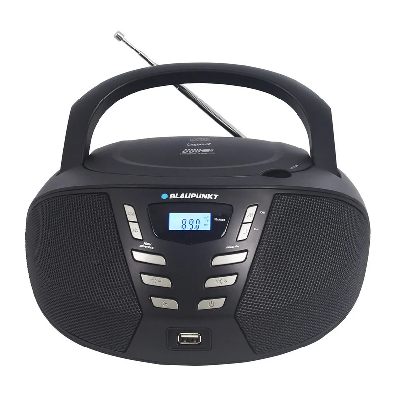 Blaupunkt-boombox, CD/MP3/USB/AUX, LCD-skärm, klocka med väckningsfunktion, FM-radio, BB7BK