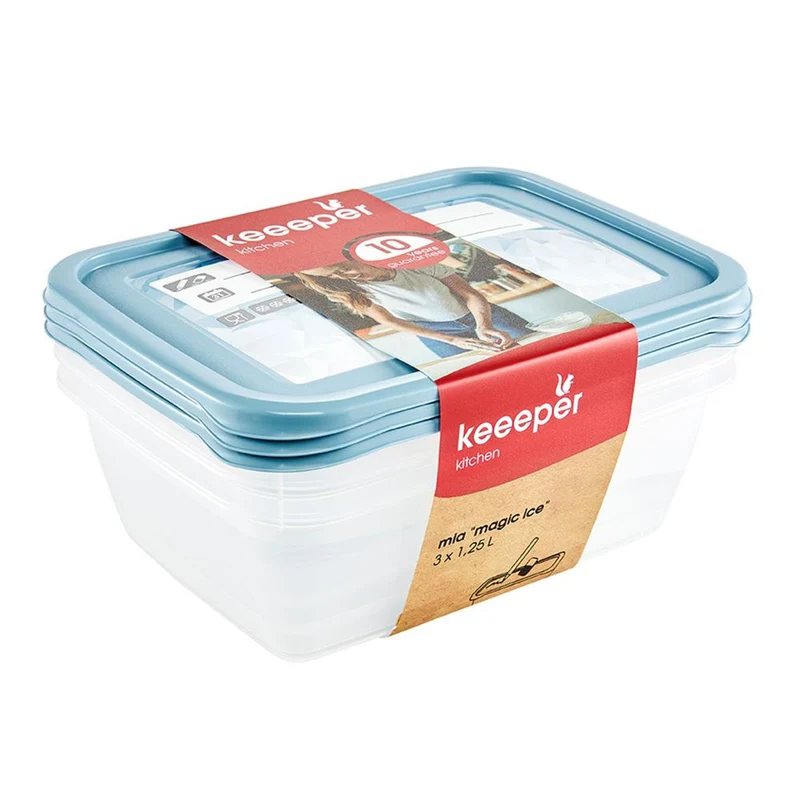 Set om 3 stycken 1250 ml Mia Magic Ice matbehållare Keeeper