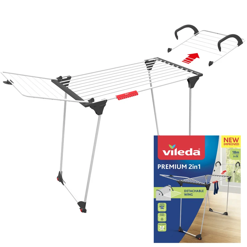Vileda Premium 2-i-1 torkställ med låsbar vinge