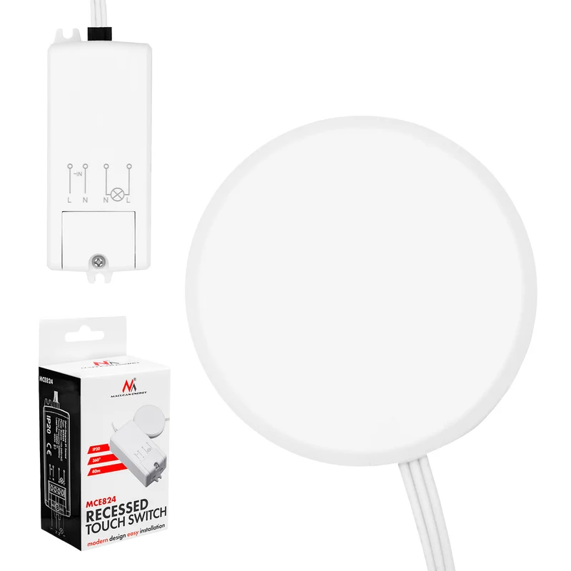 Maclean infälld touchbrytare, <40 mm, 110–240 V växelström, max. belastning 600 W för LED, MCE824
