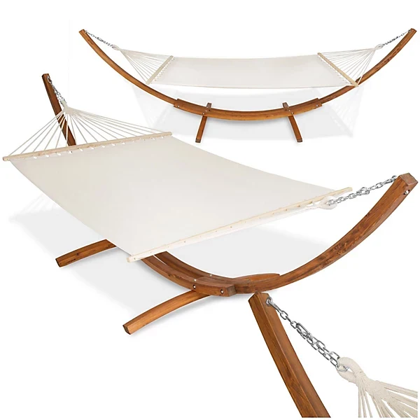 Tectake XXL Hammock for 2 People with Wooden Frame 450x150, White