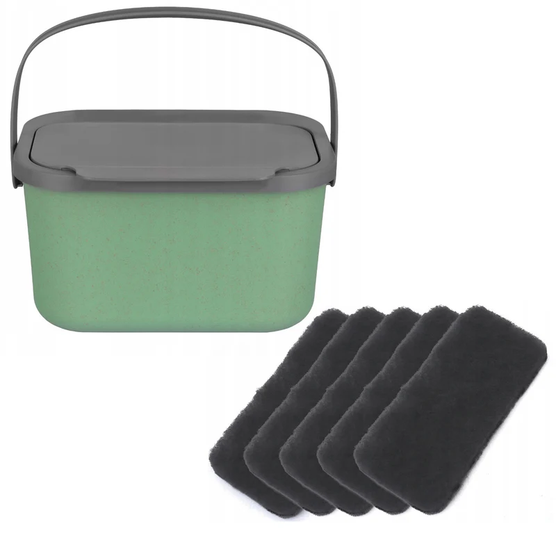 Behållare för bioavfall, volym 4,5 liter, grön med grått lock, Mini Bini + 5 st. kolfilter från Practic