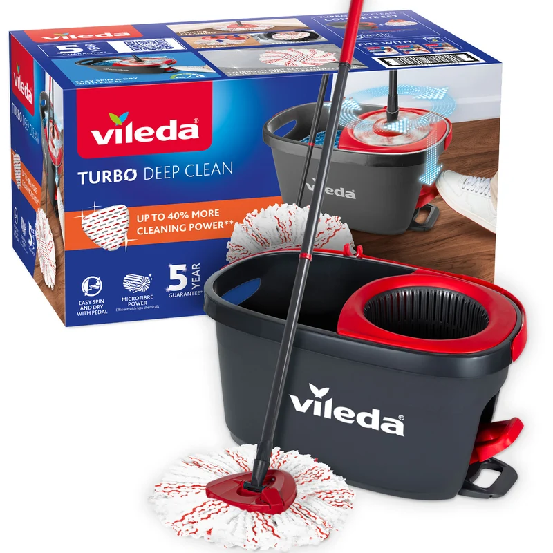 Vileda Turbo Deep Clean roterande mopp-set med skaft och hink