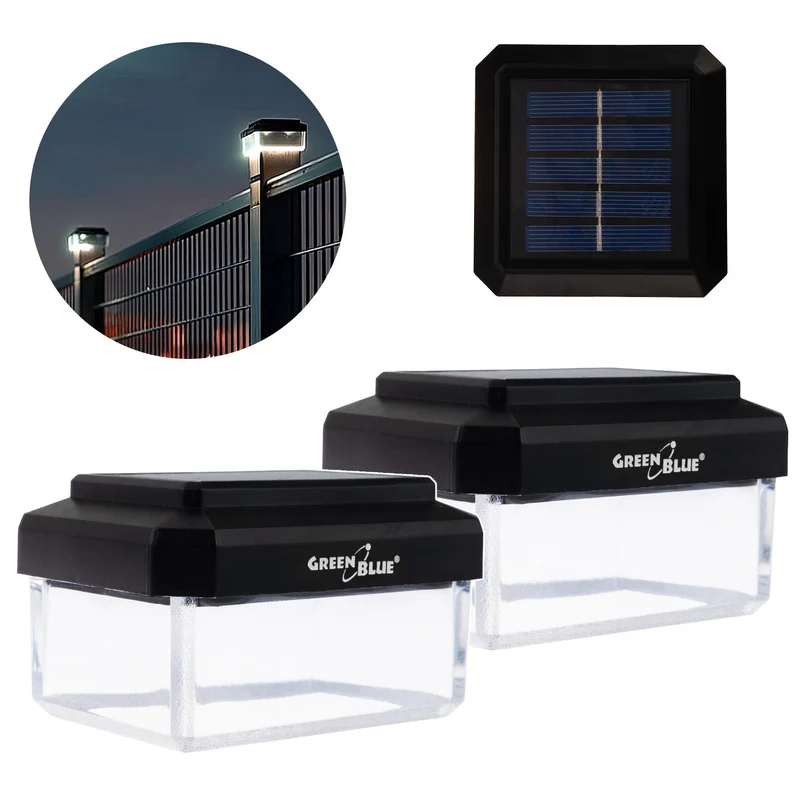 GreenBlue solcellsdriven LED-stolplampa, 60x40 mm, kuplock, 3200 K, GB125 WW, 2 st